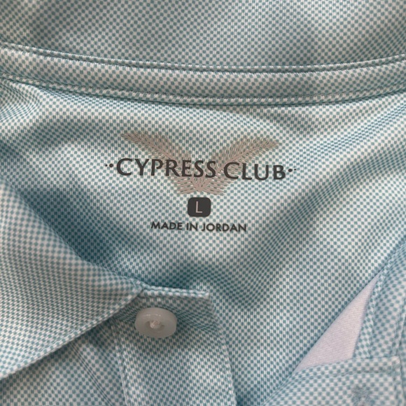 LARGE BLUE TOPAZ CYPRESS CLUB 3 BUTTON COLLARD DRESS SHIRT FOR MEN - Picture 3 of 8